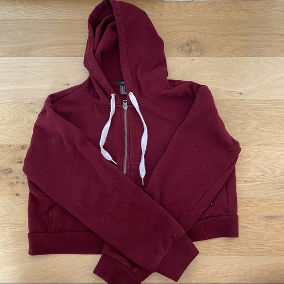 Brandy Melville Tops | Crop Maroon Zip Up Hoodie | Poshmark